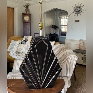 VTG Harris China Lg  black gold art deco Table Lamp 1980s  work shade separate